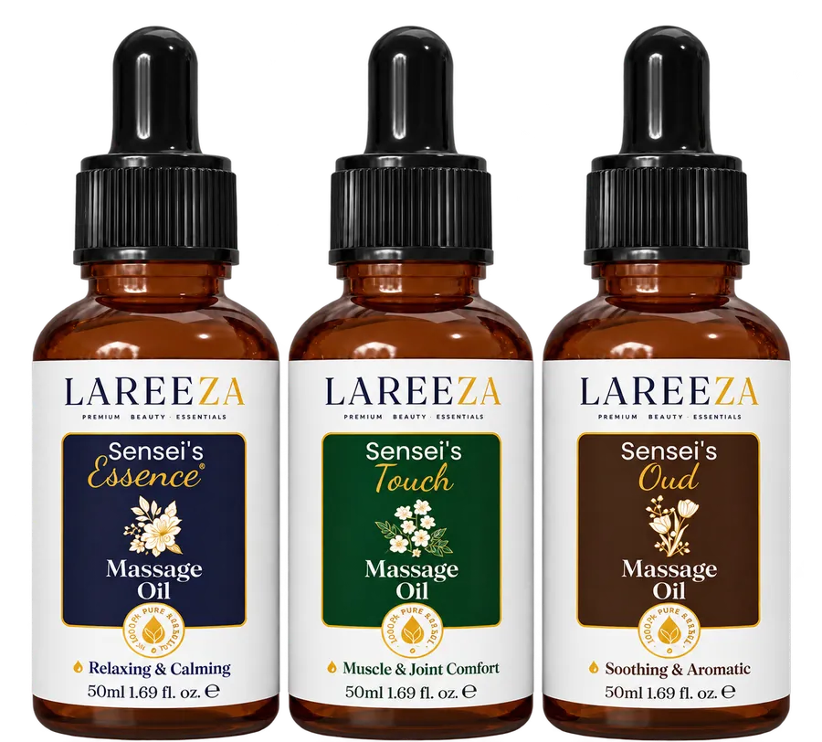 Lareeza Sensei's Essence + Touch + Oud massage oil collection