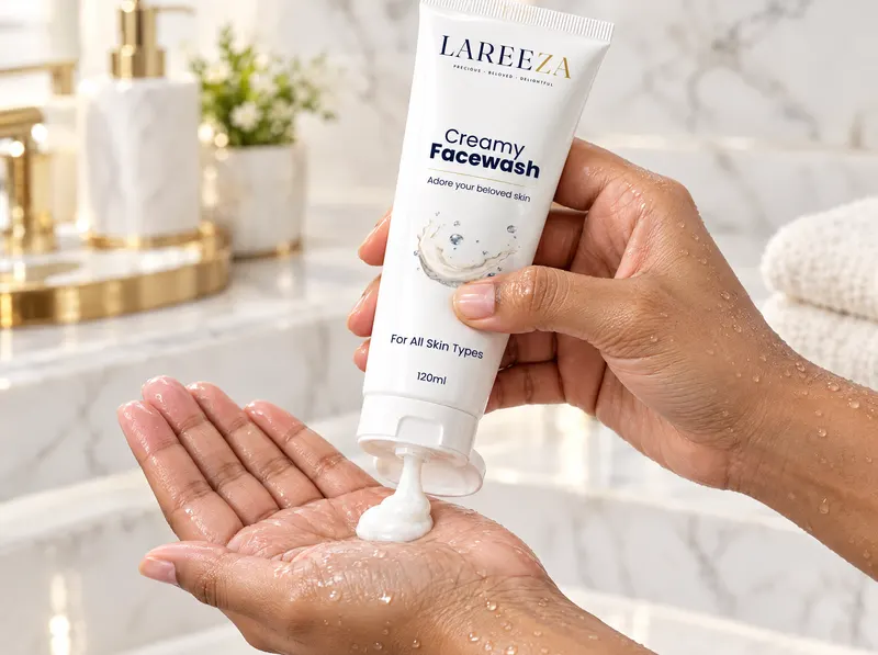 Creamy Facewash squeezed onto a wet palm